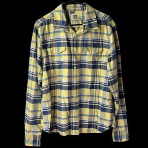 Wrangler Shirt Mens L Large Yellow Western Pearl Snap Long Sleeve Cowboy
